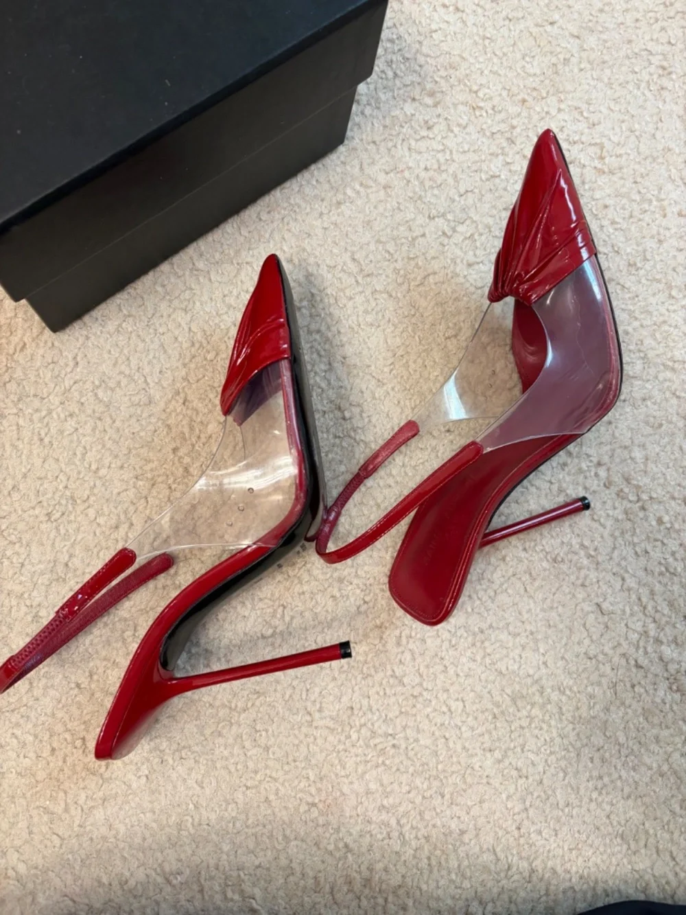 $1,095 SAINT LAURENT Frida Leather And Pvc Slingback Pumps In Cherry - Picture 4 of 13